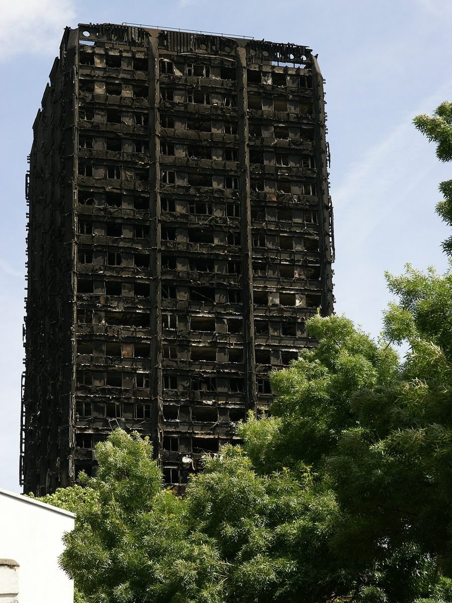 The burnt-out shell of Grenfell Tower on 16 June 2017