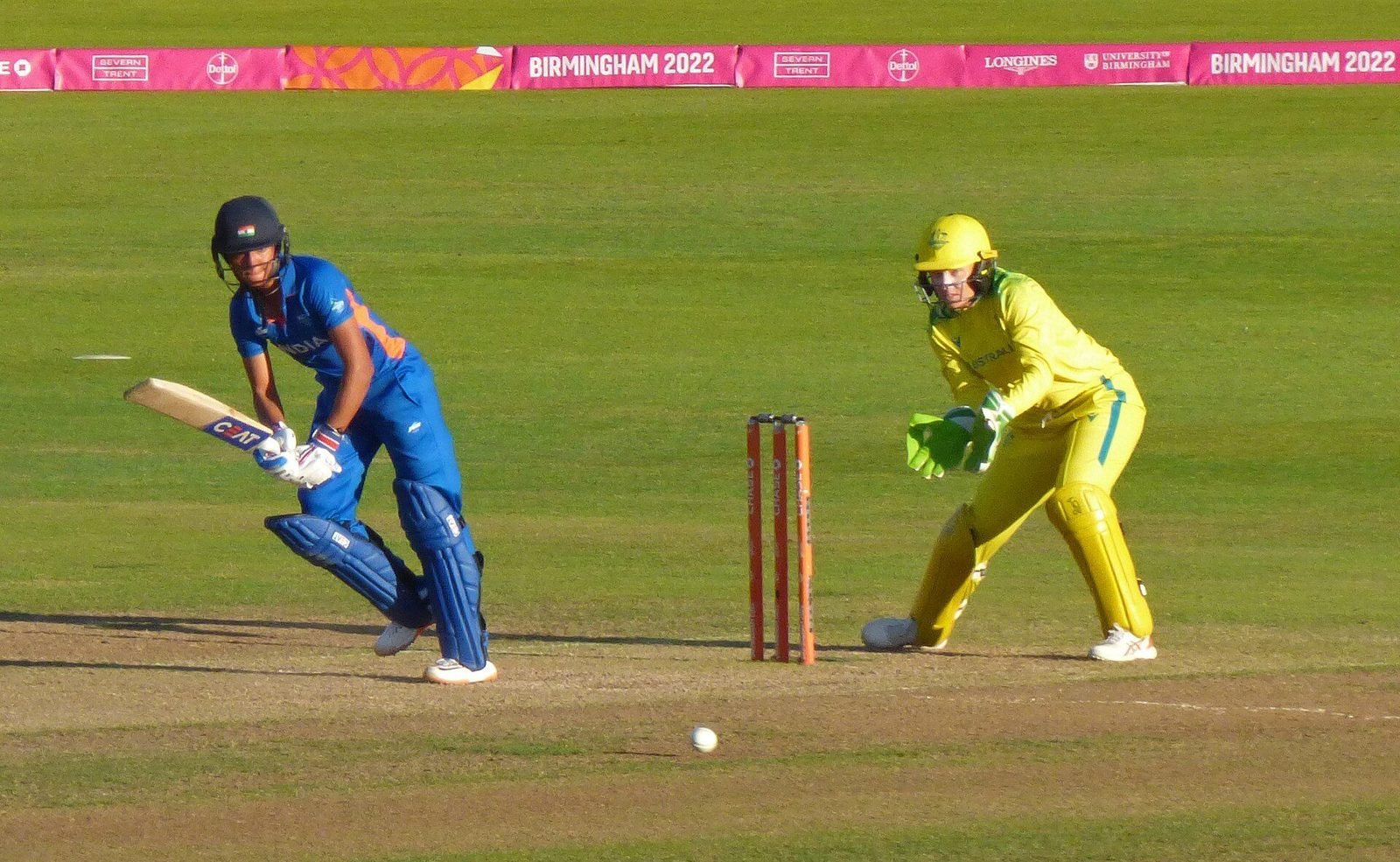 Harmanpreet Kaur batting against Australia in the Commonwealth Games final at Edgbaston, Birmingham, 7 August 2022