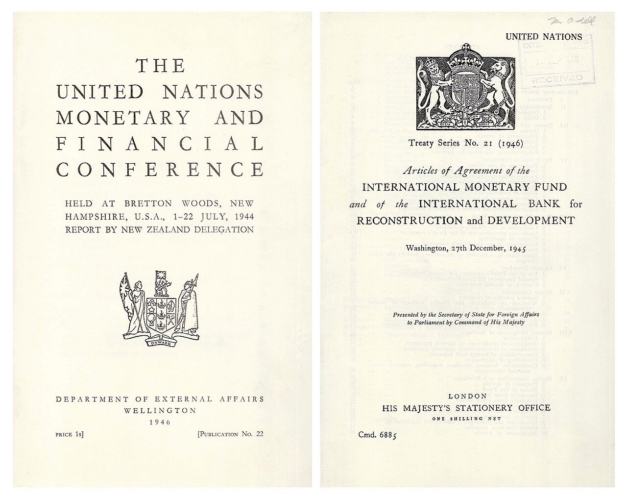 The New Zealand delegation’s report on the Bretton Woods conference and the Articles of Agreement of the IMF and the World Bank