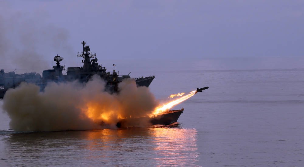 A later INS Nirghat, which carried the name of the 1971 boat, fires a surface-to-surface missile during a 2015 demonstration