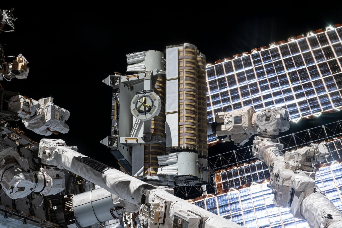 A roll-out solar array before installation on the space station in June 2021