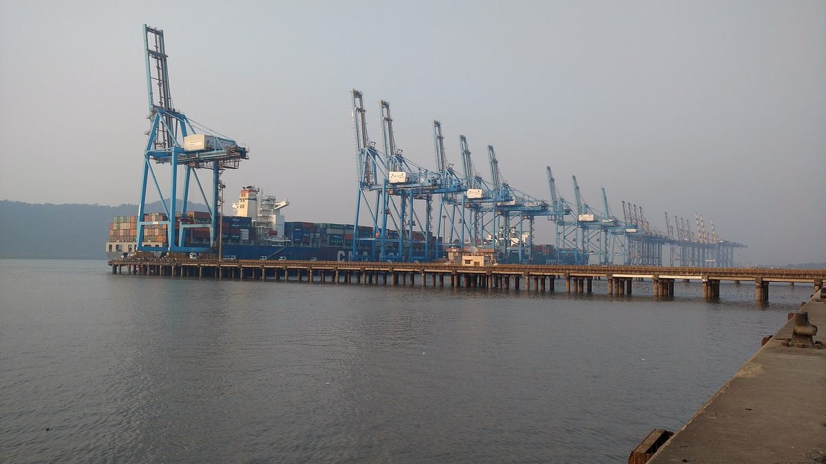 Container cranes at Jawaharlal Nehru Port near Mumbai, India’s busiest container port