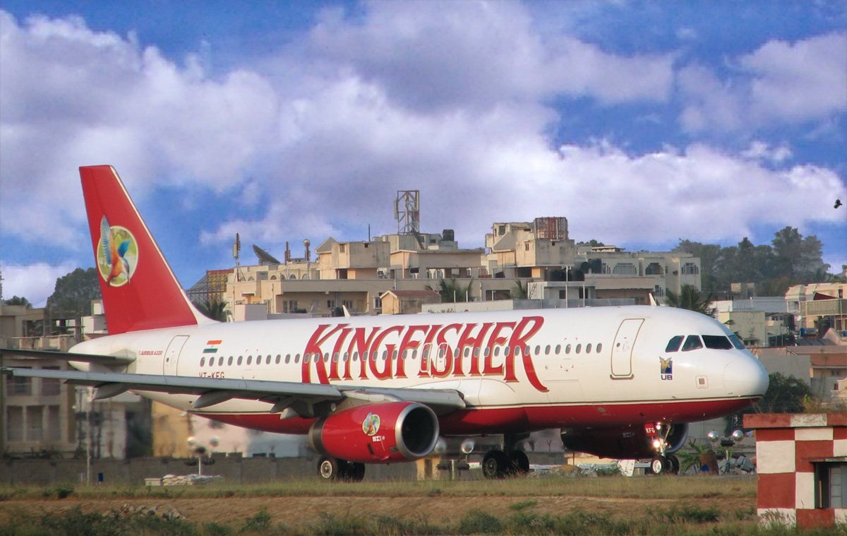 A Kingfisher Airlines Airbus A320 taxis at Bangalore airport in April 2006