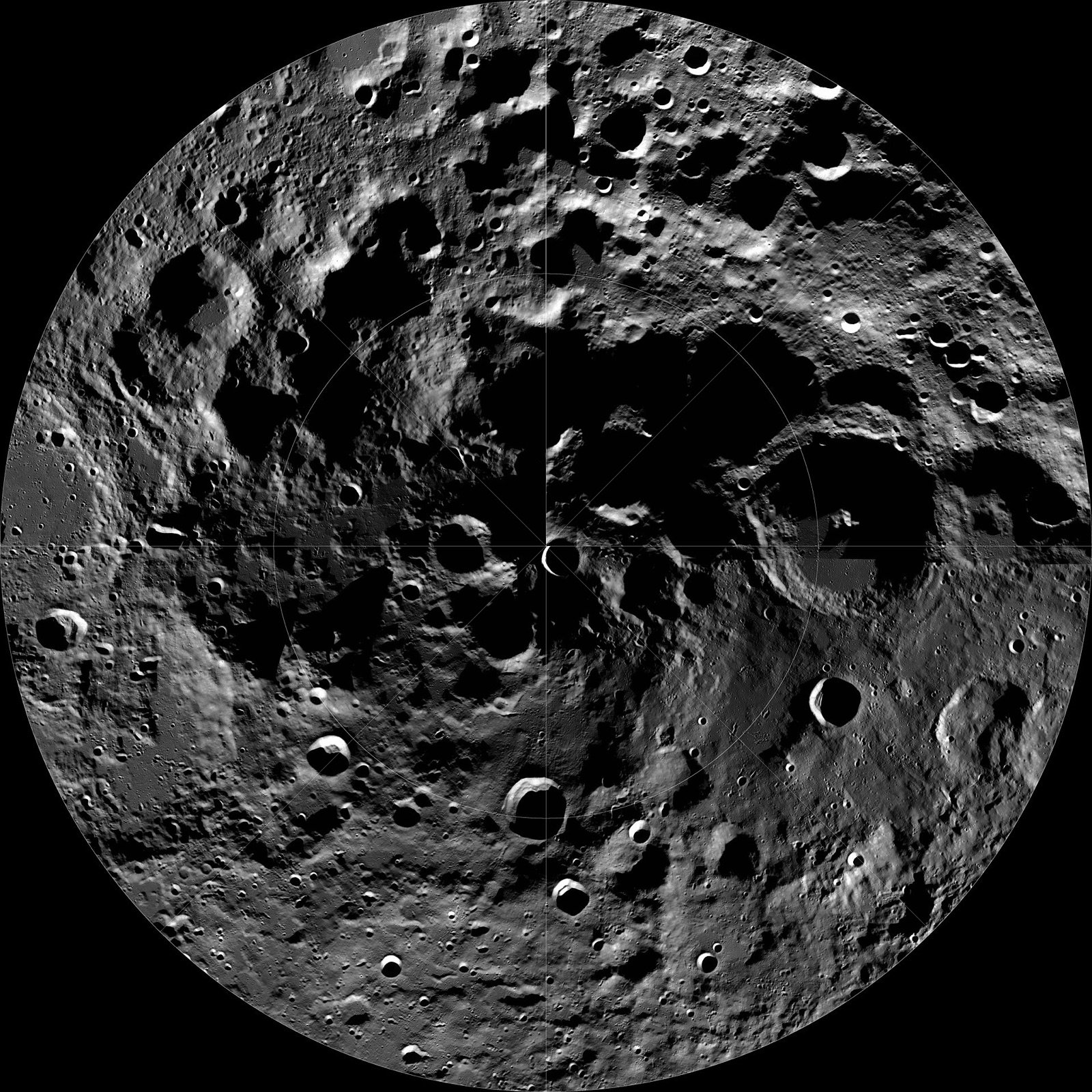 Lunar Reconnaissance Orbiter wide-angle mosaic of the south pole region