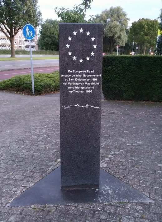 Stone memorial in Maastricht marking the signing of the Maastricht Treaty in 1992
