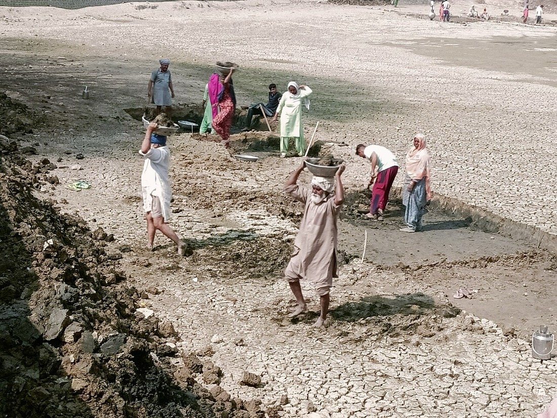 A pond-desilting worksite at Asir, Sirsa, in February 2023