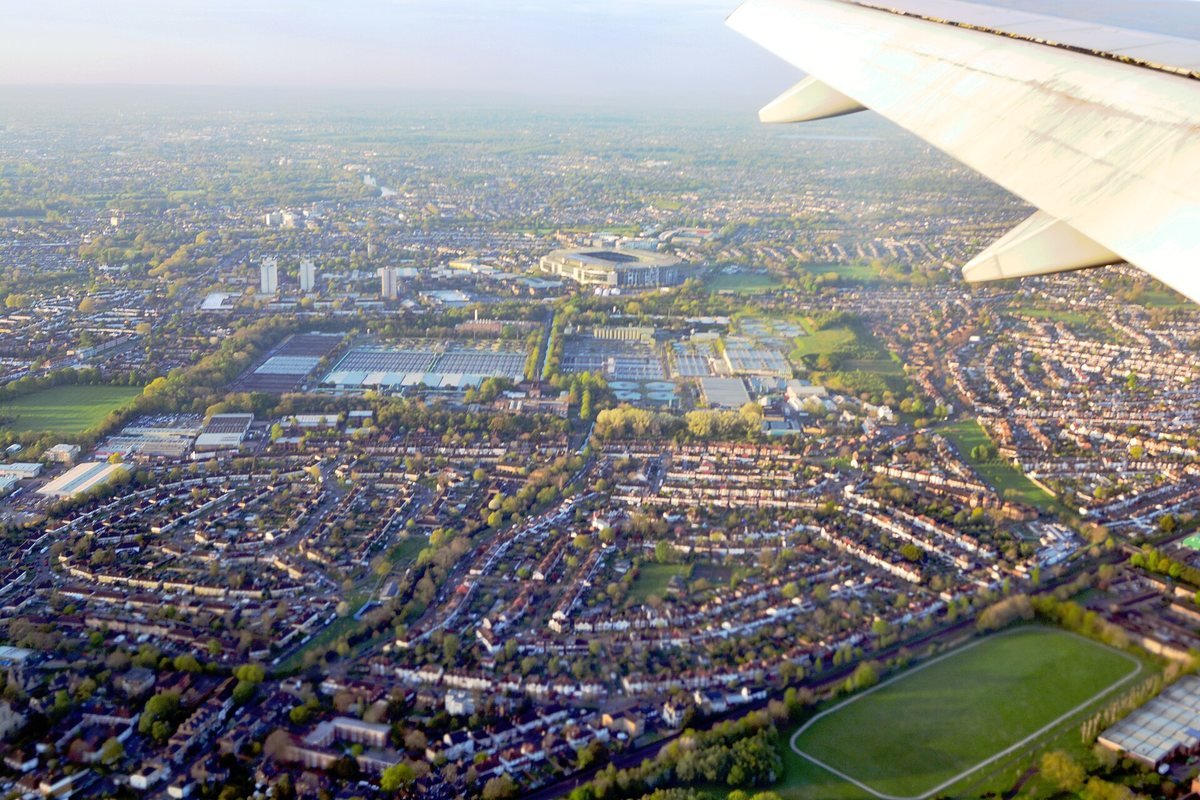 Mogden Sewage Treatment Works in west London from the air