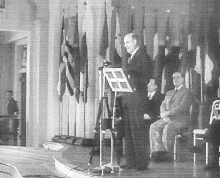 US Treasury Secretary Henry Morgenthau Jr addresses delegates at the opening of the Bretton Woods Conference, July 1944