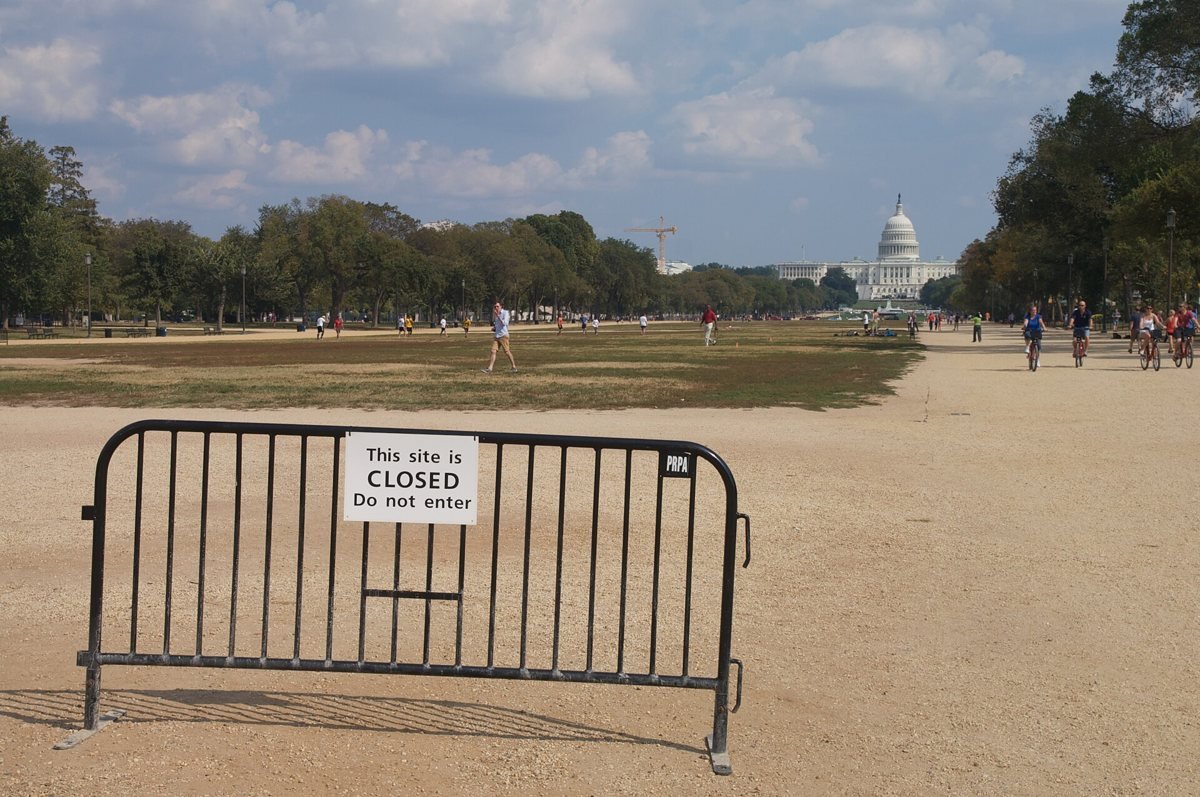 The National Mall closed during the October 2013 shutdown, with the US Capitol in the background