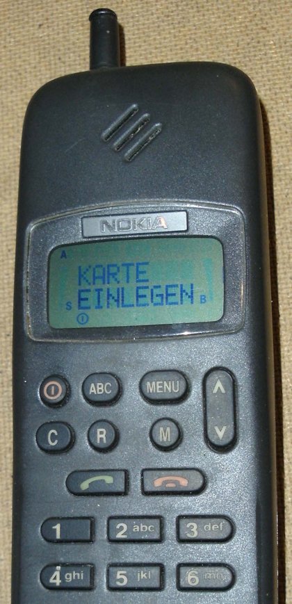 A Nokia 1011, an early GSM handset from 1993