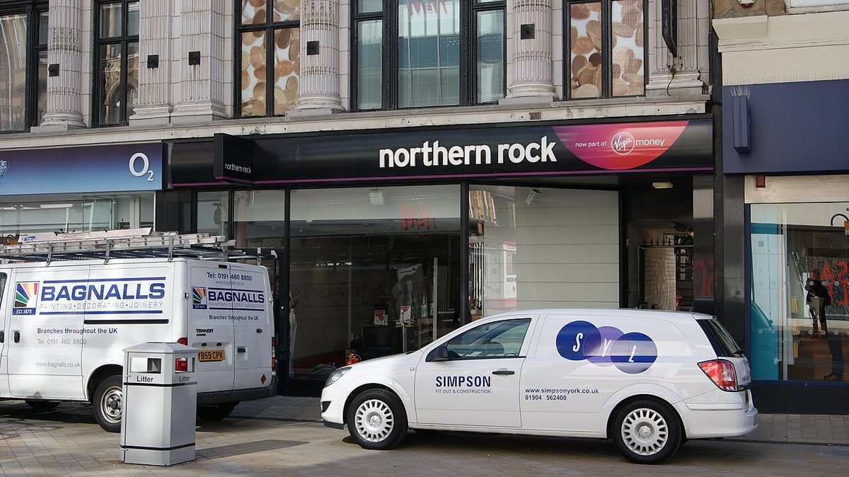 A Northern Rock branch on Briggate, Leeds, being rebranded as Virgin Money in July 2012