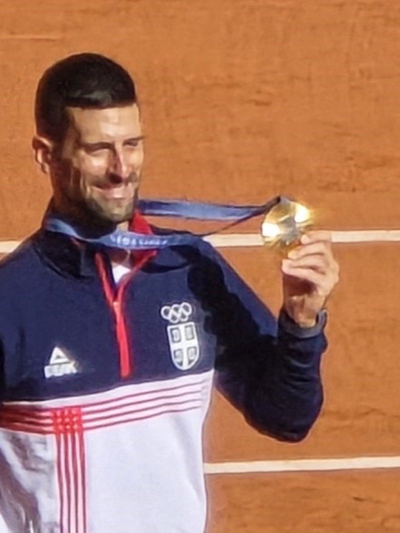 Djokovic with his Olympic singles gold at Roland Garros