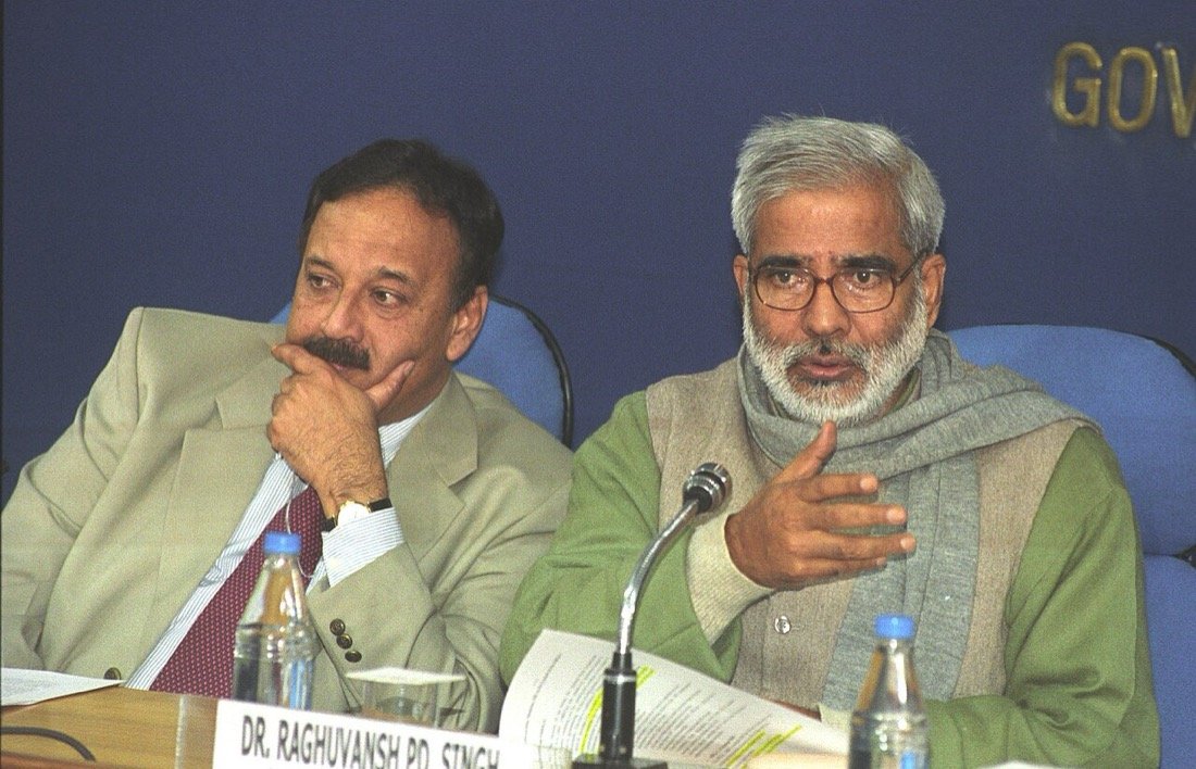 Rural Development Minister Raghuvansh Prasad Singh announcing the launch of the National Rural Employment Guarantee Act in New Delhi on 4 January 2006