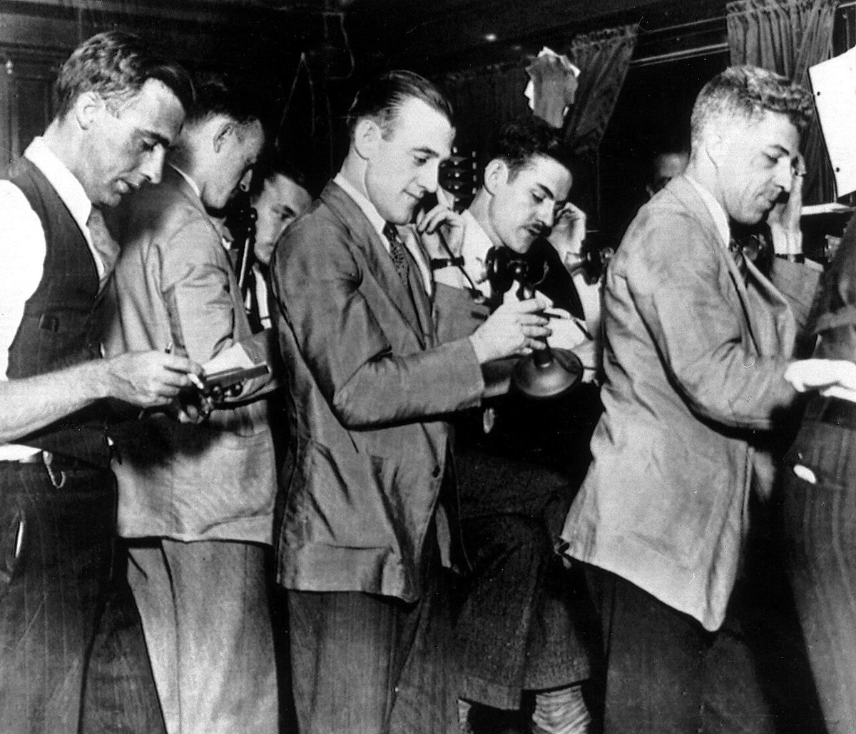 Stockbrokers at the New York Stock Exchange on Friday 25 October 1929