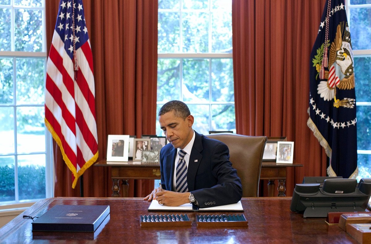 President Barack Obama signs the Budget Control Act of 2011 in the Oval Office on 2 August 2011, the day Treasury’s borrowing room was projected to run out