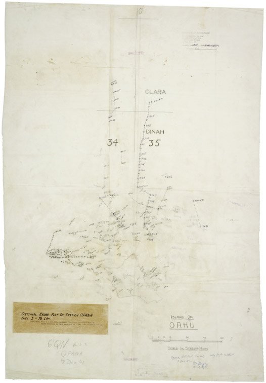 The plot of the radar contact recorded at the Opana station on the morning of 7 December 1941