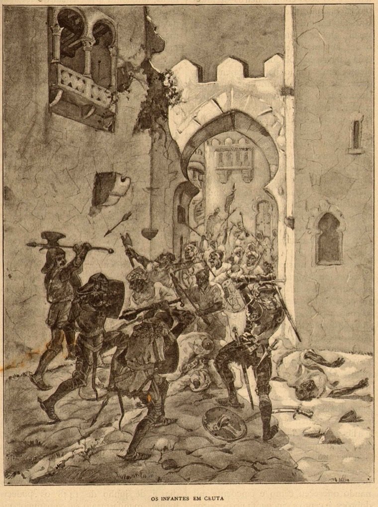 The Portuguese princes in Ceuta, 1415, as imagined by Roque Gameiro around 1899