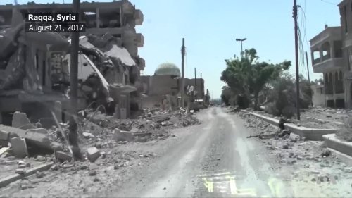 A destroyed street in Raqqa in August 2017