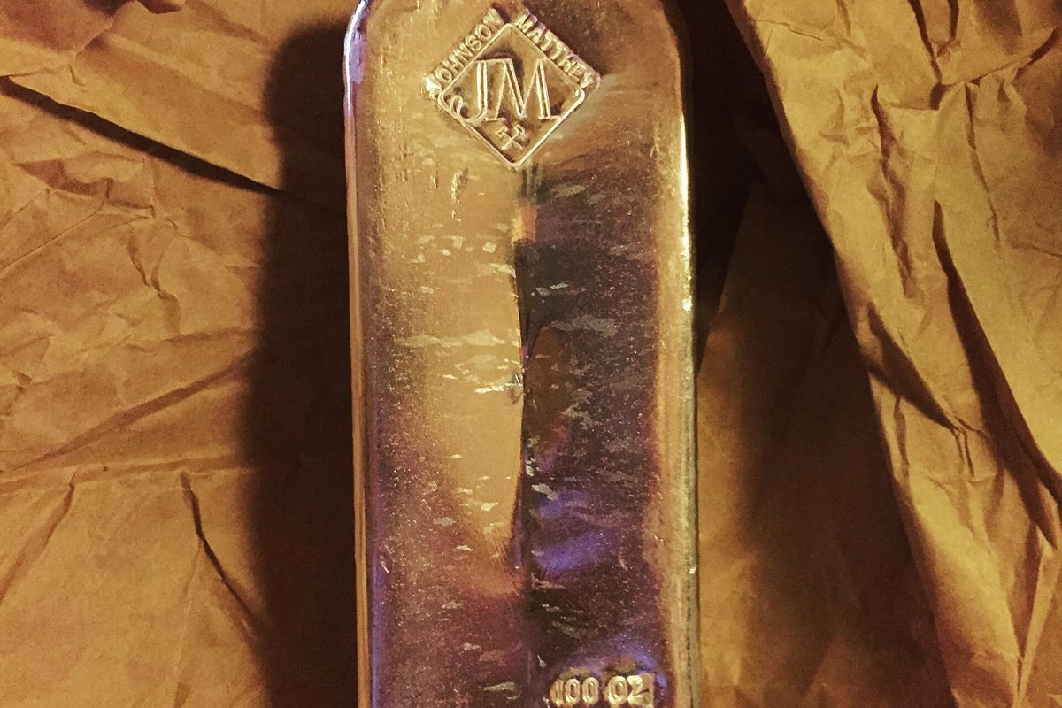 A 100-ounce silver bullion bar