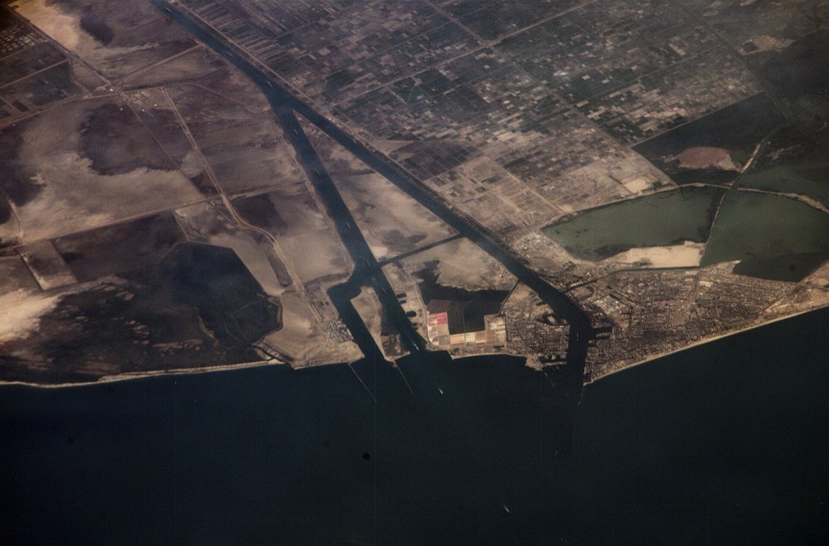Port Said and the northern entrance of the Suez Canal, photographed from the International Space Station