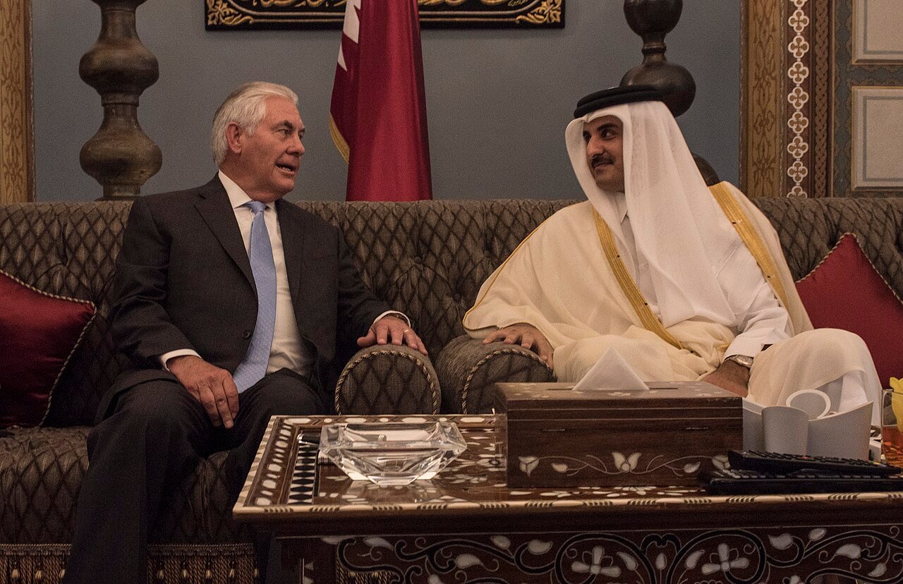 US Secretary of State Rex Tillerson meets Emir Sheikh Tamim bin Hamad Al Thani at the Sea Palace in Doha on 11 July 2017