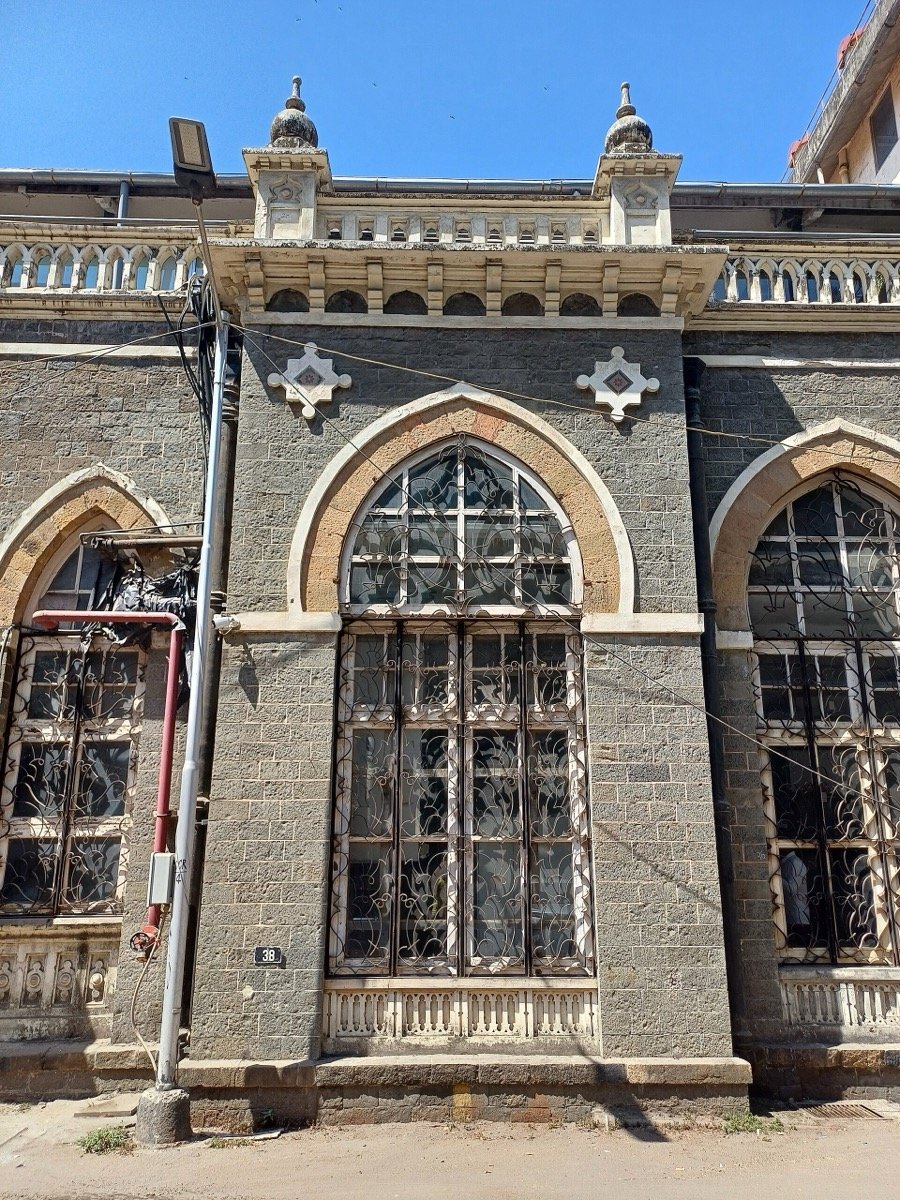Gothic window detail of The Times of India building opposite Chhatrapati Shivaji Maharaj Terminus, Mumbai, the area once known as Bori Bunder, in 2025