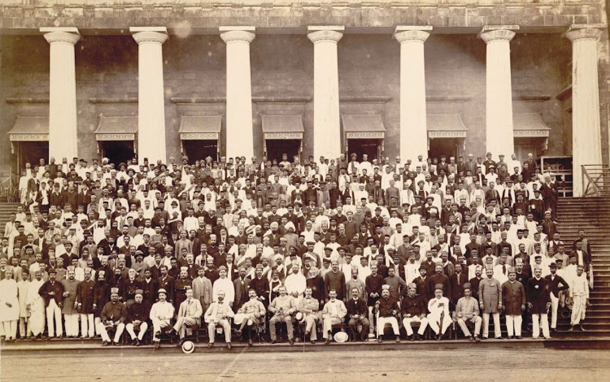 Employees of The Times of India on the steps of Bombay Town Hall for the paper’s Diamond Jubilee, November 1898