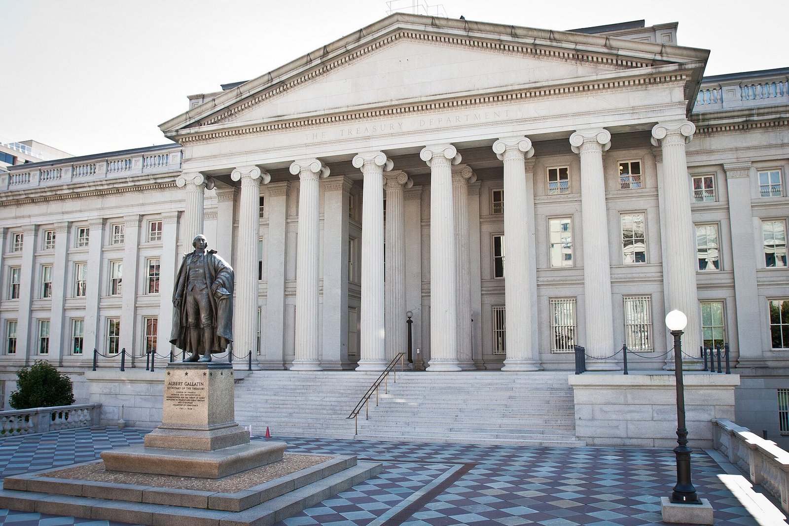 The Treasury’s north entrance and the statue of Albert Gallatin