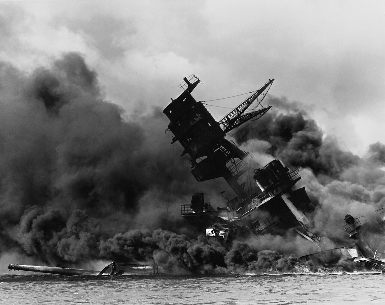 The USS Arizona burning after the attack on 7 December 1941