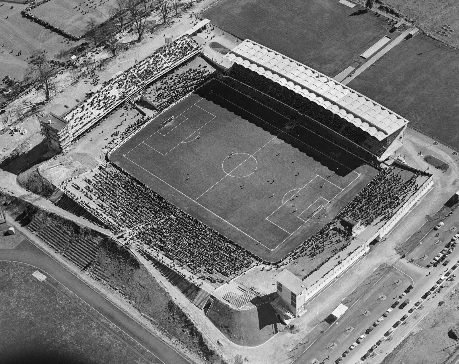 The Wankdorf Stadium in Bern from the air on 4 April 1954