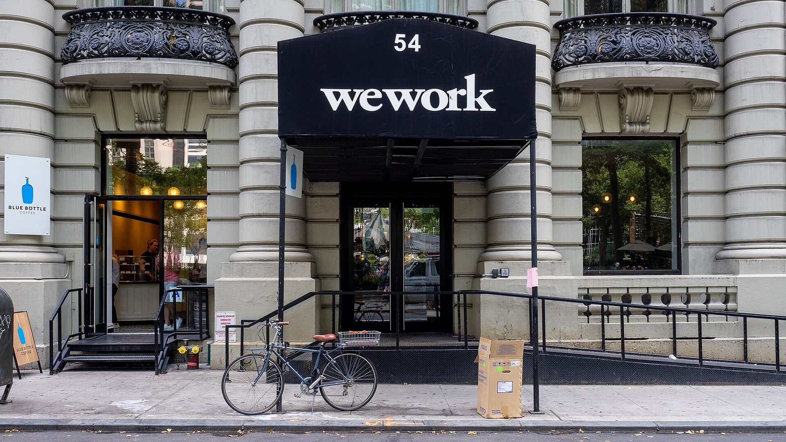 A WeWork entrance in Midtown Manhattan in June 2019
