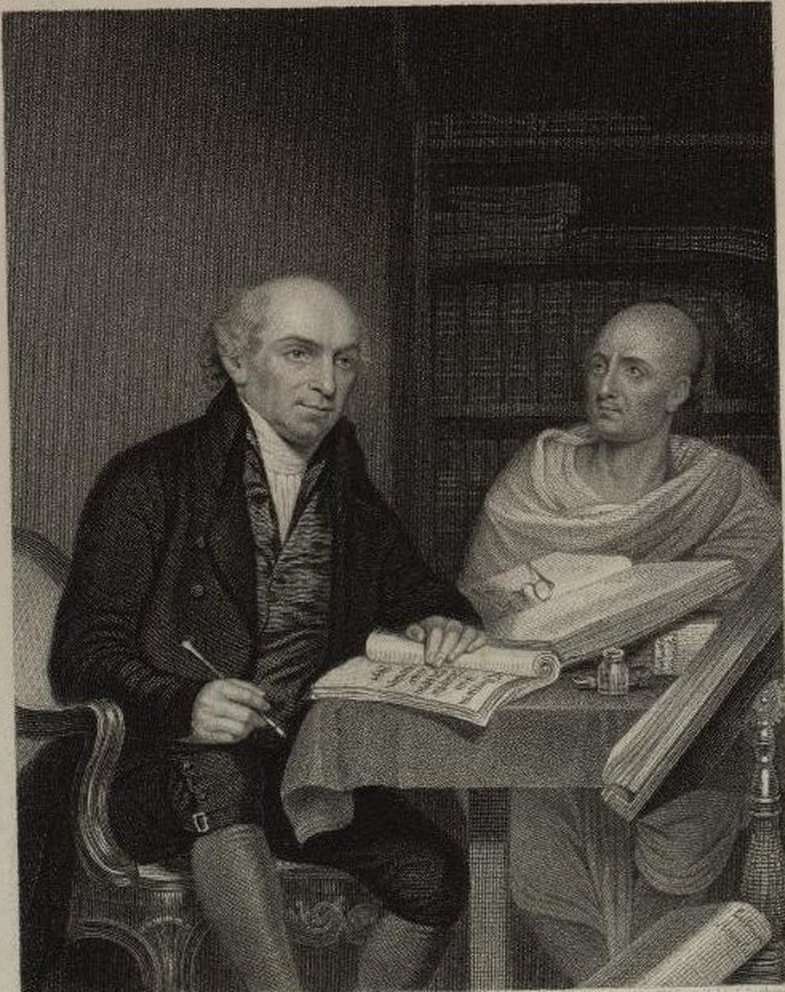 William Carey with his pandit, engraving by Joseph John Jenkins, c. 1836